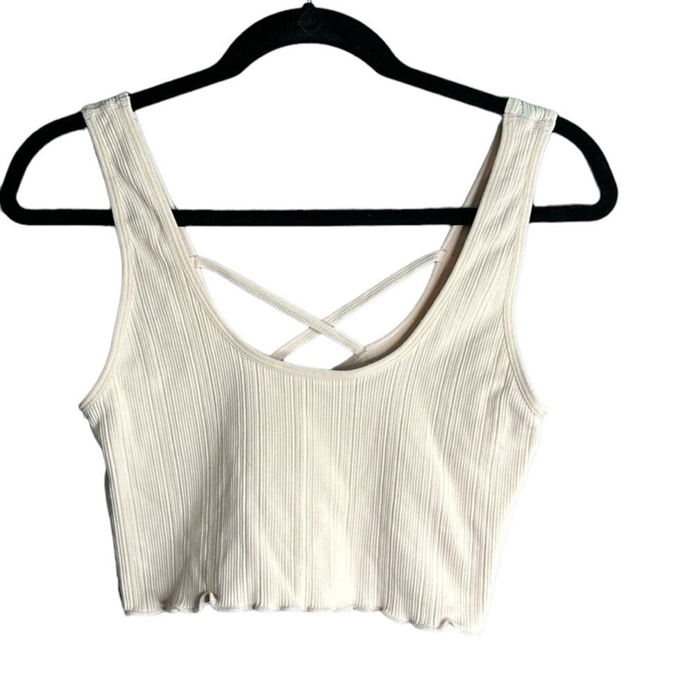 Abound Light Pink Ribbed Cropped Tank Criss Cross Back Large